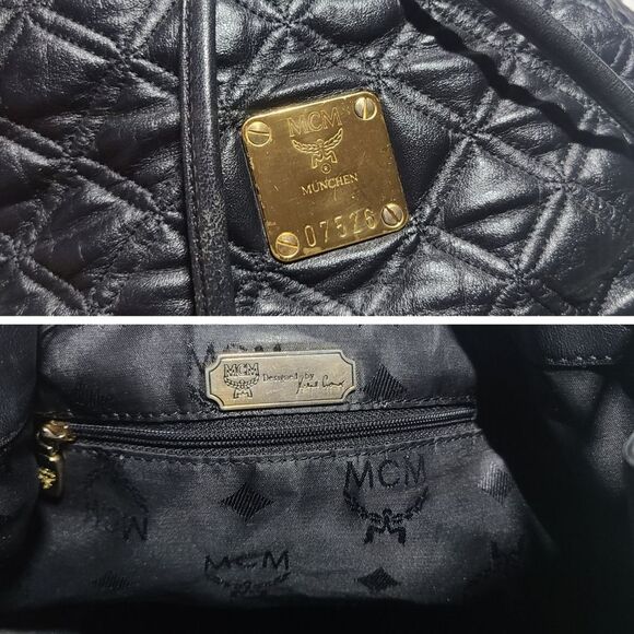 MCM|Vintage Black Leather Quilted Drawstring Bucket Bag - Picture 9 of 13